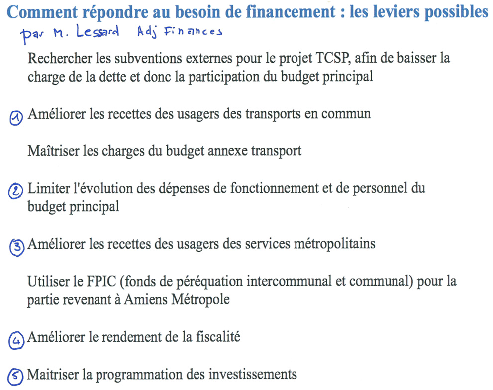 document de Jacques Lessard, maire-adjoint en charge des finances